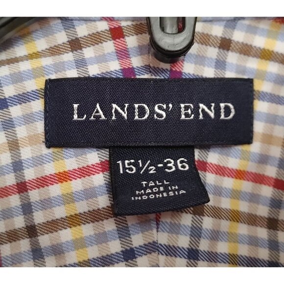 Lands' End Men's Button  Down Dress Shirt Size 15.5 Plaid Long Sleeve No Iron... - Picture 2 of 3
